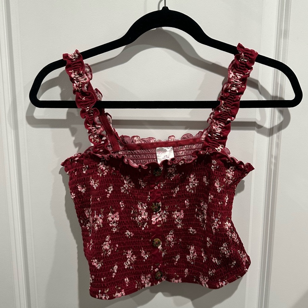 No Boundaries Red 2-Piece Smocked Top and Skirt Set Large